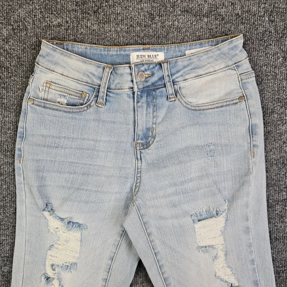 Judy Blue Boyfriend Fit Jeans Women's 0/ 24 Distressed Denim Light Wash Mid Rise - Picture 8 of 10